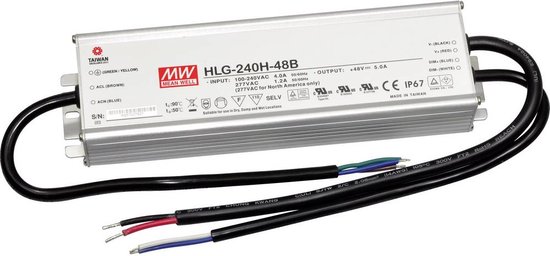 Mean Well HLG-240H-48B LED-driver, LED-transformator Constante spanning, Constante stroomsterkte 240 W 5 A 24 - 48 V/DC
