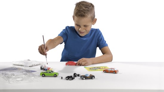 SES - Gieten en schilderen - Auto's - sneldrogend - met vormpjes, gips, verf, penseel, wielen en stickers - SES