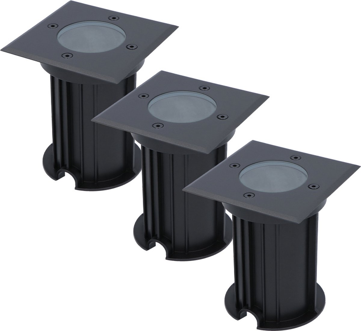 HOFTRONIC - Set van 3 Ramsay LED Grondspot Zwart - GU10 Fitting - Vierkant Aluminium - 5 Watt 400 Lumen - IP67 Waterdicht - 3 jaar garantie - Inbouwdiepte: 140mm, Inbouwdiameter: 103mm - Tuinspots, Padverlichting en Opritverlichting