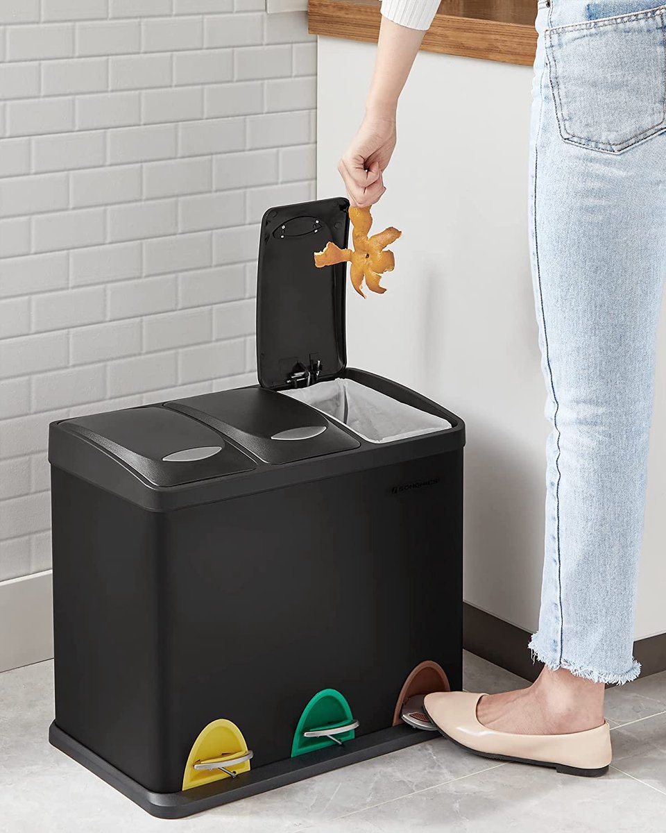 Keuken afvalemmer, metalen pedaalemmer, 3 in 1 afvalemmer, 24 liter Keuken afvalemmer, metalen pedaalemmer, 3 in 1 afvalemmer, 24 liter