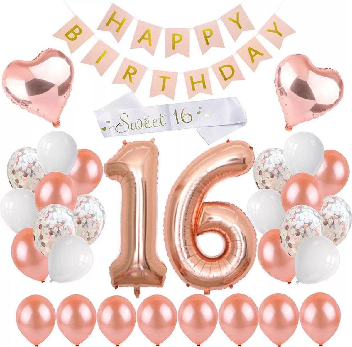 Verjaardag Versiering - Decoratie - Wit & Goud - Sweet sixteen