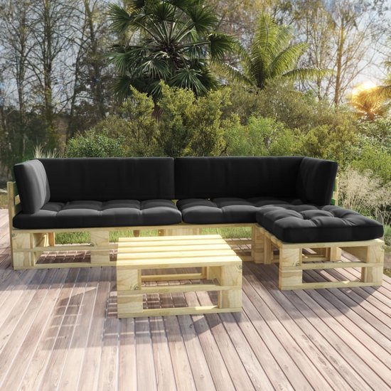 vidaXL 4delige Loungeset pallet met kussens groen geïmpregneerd hout