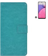 Geschikt voor Samsung Galaxy A33 5G Hoesje - Bookcase - A33 5G Screenprotector - A33 5G Hoes Wallet Book Case Turquoise + Screenprotector