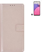 Geschikt voor Samsung Galaxy A33 5G Hoesje - Bookcase - A33 5G Screenprotector - A33 5G Hoes Wallet Book Case Rose Goud + Screenprotector