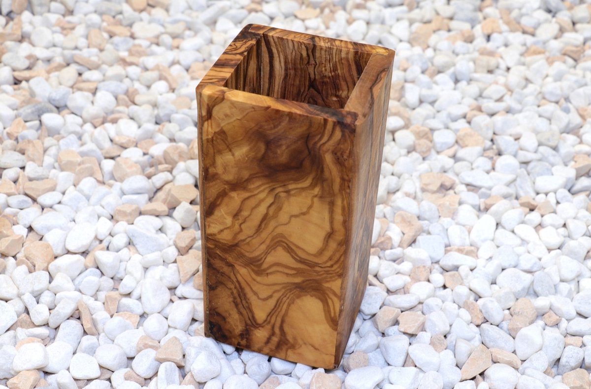Keukengerei Houder - Spatelpot - Lepelpot - Olijfhout - Utensils Pot - Spatelhouder - Lepelhouder - Keukengerei Pot - 8 x 8 cm