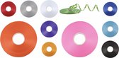 11 Platte rollen cadeaulint/krullint/ballonlint - 5 mm. - 50 meter - Rood/Grijs/Oranje/Wit/Paars/Goudgeel/Roze/Groen/Blauw/Licht blauw/Zwart - In blisterverpakking