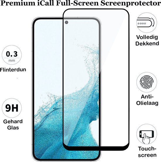 Coque Samsung Galaxy S22 - Etui Portefeuille en Cuir Portefeuille Porte-Cartes Zwart - Protecteur d'écran en Tempered Glass Trempé