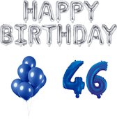 46 jaar Verjaardag Versiering Ballon Pakket Blauw & Zilver