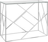 Sidetable 90x40x75 cm roestvrij staal en glas zilver