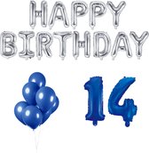 14 jaar Verjaardag Versiering Ballon Pakket Blauw & Zilver