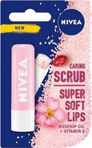 NIVEA Caring Scrub Rosehip Oil & Vitamin E Super Soft Lips Lip Balm - Rozenbottelolie Verzorgende Scrub Lippenbalsem - Lipscrub & Lipverzorging - Lipbalsem