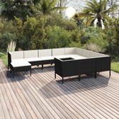 11-delige Loungeset met kussens poly rattan zwart