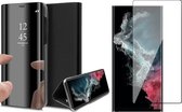 Hoesje geschikt voor Samsung Galaxy S22 Ultra - Book Case Spiegel Wallet Cover Hoes Zwart - Full Tempered Glass Screenprotector