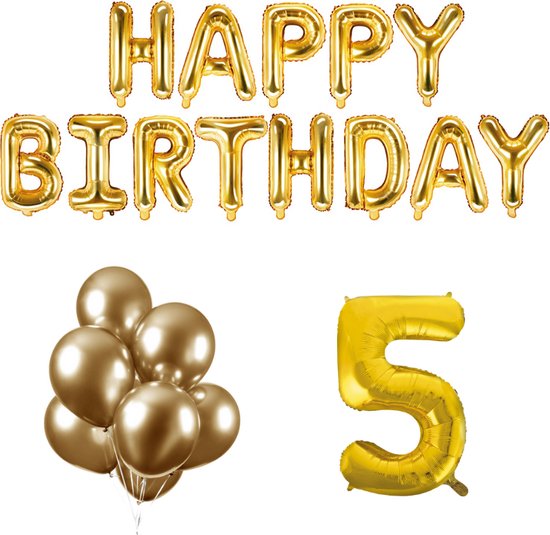 5 jaar Verjaardag Versiering Ballon Pakket Goud | bol.com