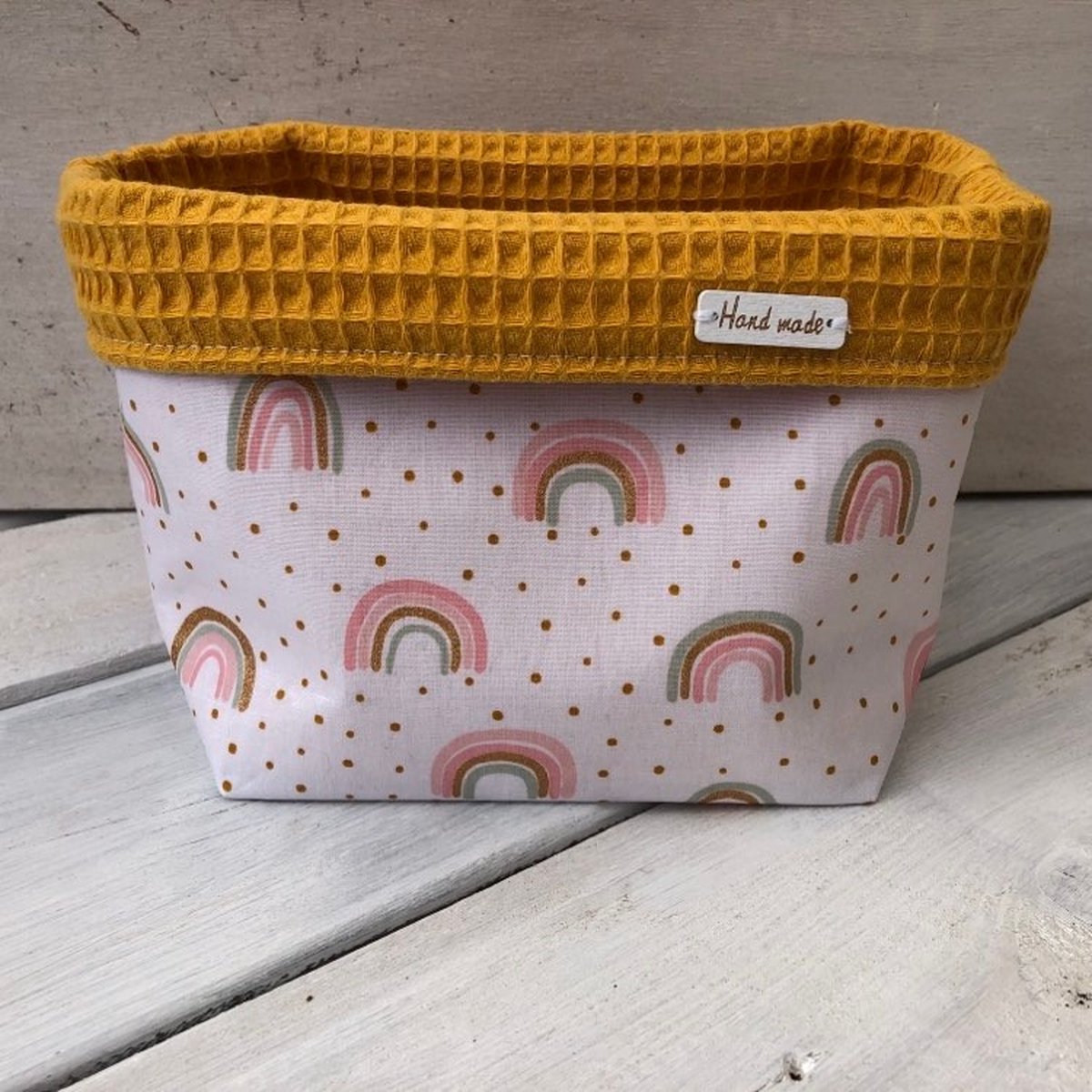 Commodemandje - Klein - Regenboog - Metallic - Okergeel - Wafelkatoen