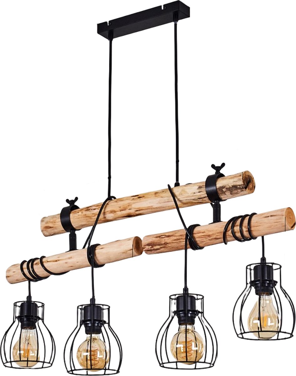 Belanian.nl - vintge Scandinavisch Boho-stijl E27 fitting, hanglamp zwart, donker hout, 4-lich Industrieel, modern, retro Hanglamp voor Eetkamer, keuken, slaapkamer, woonkamer