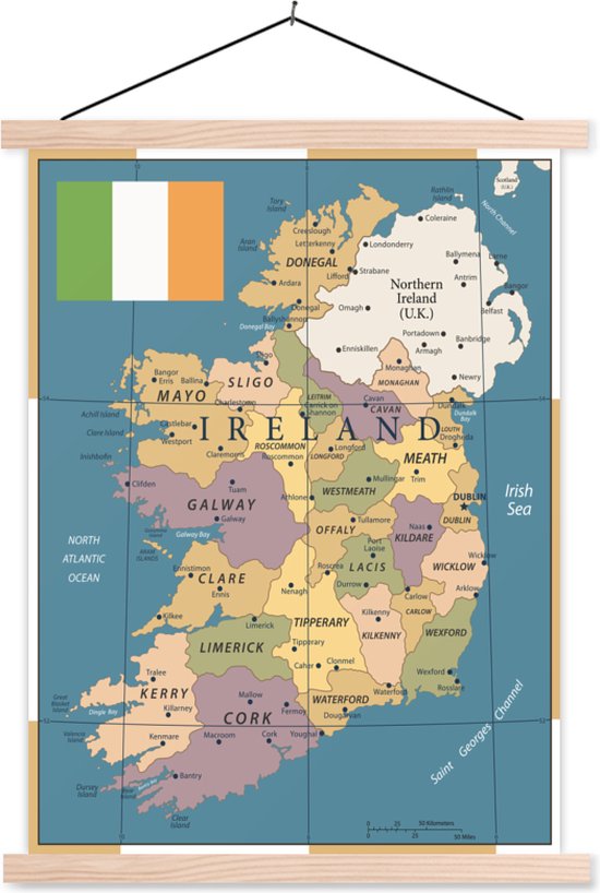 Affiche scolaire - Carte minimaliste de l'Irlande - 40x53 cm - Lattes vierges