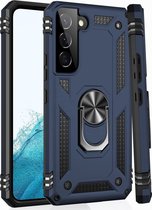 Samsung S22 Plus Hoesje Anti-Shock Hybrid Armor Blauw - Samsung Galaxy S22 Plus hoesje met Kickstand Ring Houder - Kunststof - Back Cover