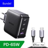 UGREEN GaN 65W Snellader Lightning Kabel Bundle - met 1m Lightning Kabel (USB-C naar Lightning) - Apple - iPhone iPad Macbook M1 M1 max Android