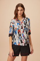 Suwen- Viscose Dames Pyjama Set Korte Mouw / Korte Broek Zwart Maat L