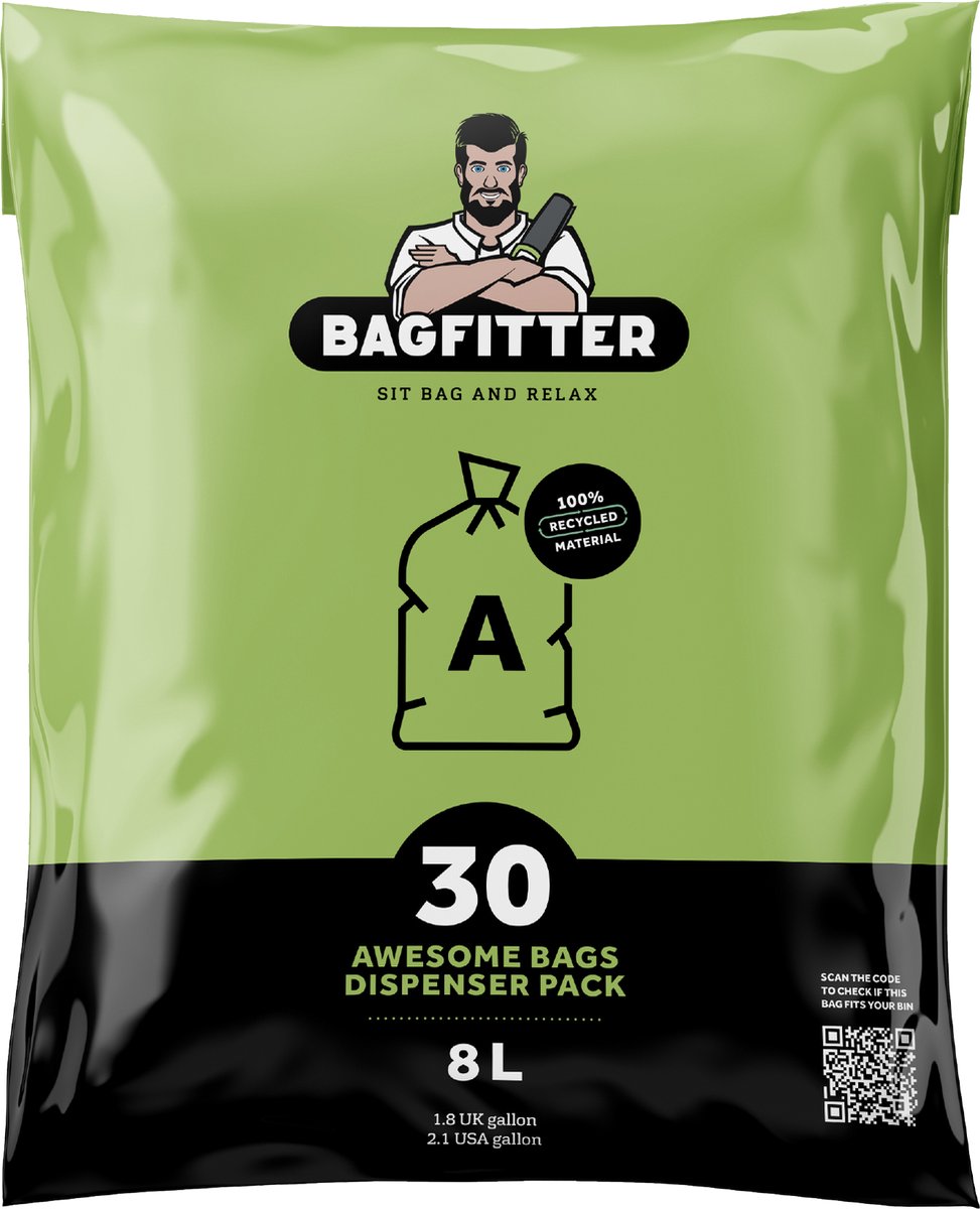 Goedkoopste BagFitter Groen A 8L Vuilniszak met Trekband van 100 Gerecycled Plastic - 41,5cm x 38cm - 30 stuks - 8 Liter - Vuilniszakken - Afvalzakken - Prullenbakzakken geschikt voor o.a. Homra Ixxa en StangVollby Bredbyn