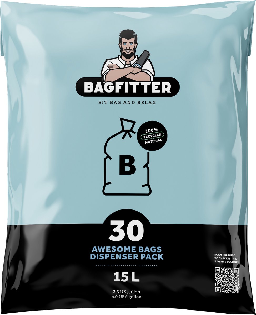 Goedkoopste BagFitter Blauw B 15L Vuilniszak met Trekband van 100 Gerecycled Plastic - 59,5cm x 40cm - 30 stuks - 15 Liter - Vuilniszakken - Afvalzakken - Prullenbakzakken geschikt voor o.a. Homra Kick Me 3x15L