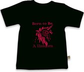 Wooden Buttons - T Shirt Baby - Eenhoorn - Unicorn - Zwart - Maat 62