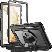Samsung Galaxy Tab S8 Plus Hoes met ingebouwde Screenprotector | Inclusief Handriem en Schouderriem | Extreme bescherming | Ideaal voor zakelijk gebruik