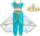 Jasmine jurk Kostuum Arabische prinsessen jurk 1001 nachten 104-110 (110) met kroon verkleedjurk