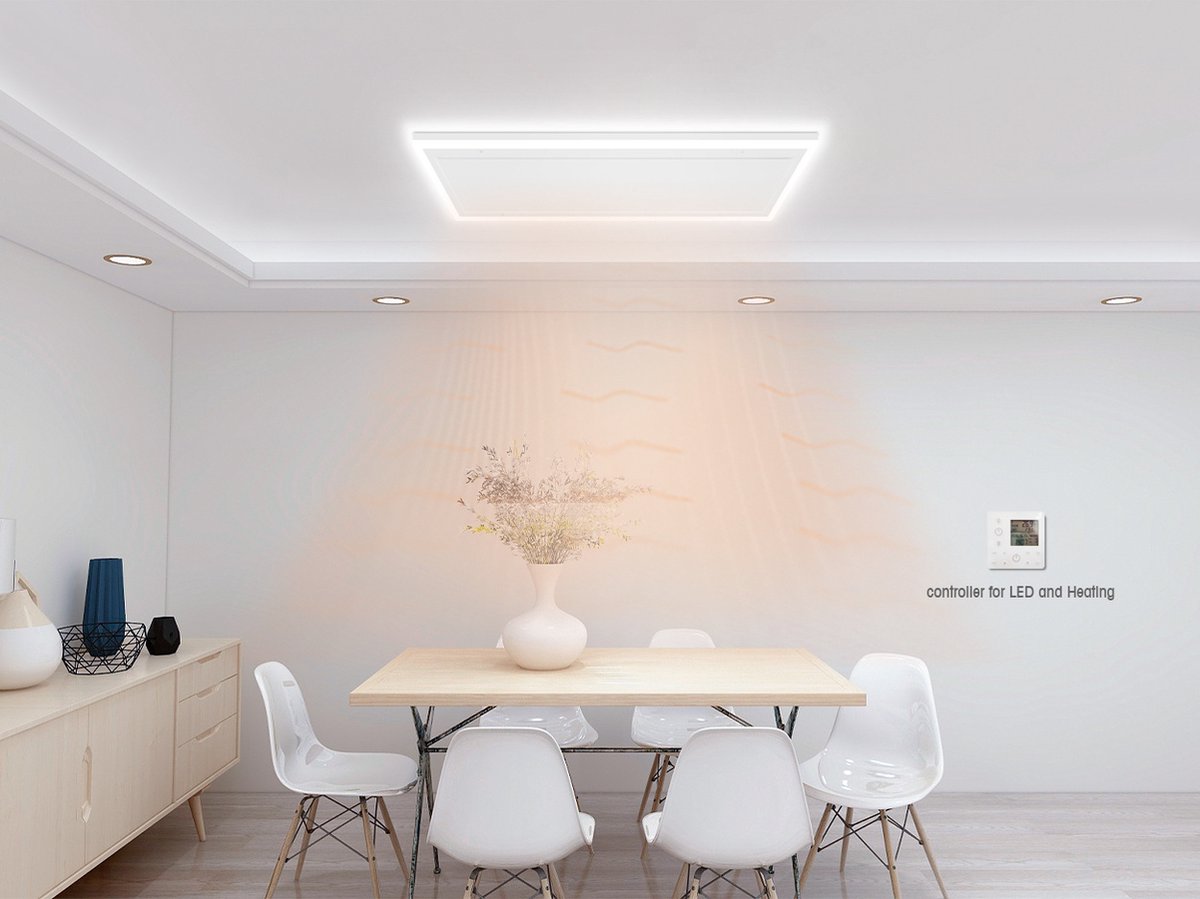 Infrarood paneel wit met led verlichting 70 x 70 cm 420Watt Infrarood Verwarming - Dimbaar en met thermostaat - Met Stekker - Quality Heating