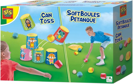 Afbeelding van het spel SES - Blikgooien en soft jeu de boules - 2-in-1 spellen - stevige kunststof bekers en zachte ballen - in handige bewaartas