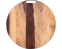 Bowls and Dishes Pure Rose Wood Duurzame Borrelplank XXL | Tapasplank | Serveerplank rond | Pizzaplank 1 metalen handvat Ø 50 cm | BBQ cadeautip!