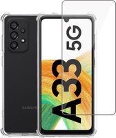Geschikt voor Samsung A33 5G Hoesje + Screenprotector – Gehard Glas Cover – Shock Proof Case – Transparant