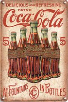 Signs-USA - Retro wandbord - metaal - Coca Cola - At Fountains in Bottles - 30 x 40 cm