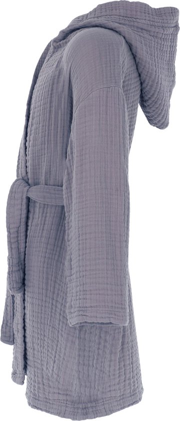 Katoenen kinderbadjas mousseline - capuchon - 6 kleuren-lichtgrijs-1-2 jaar