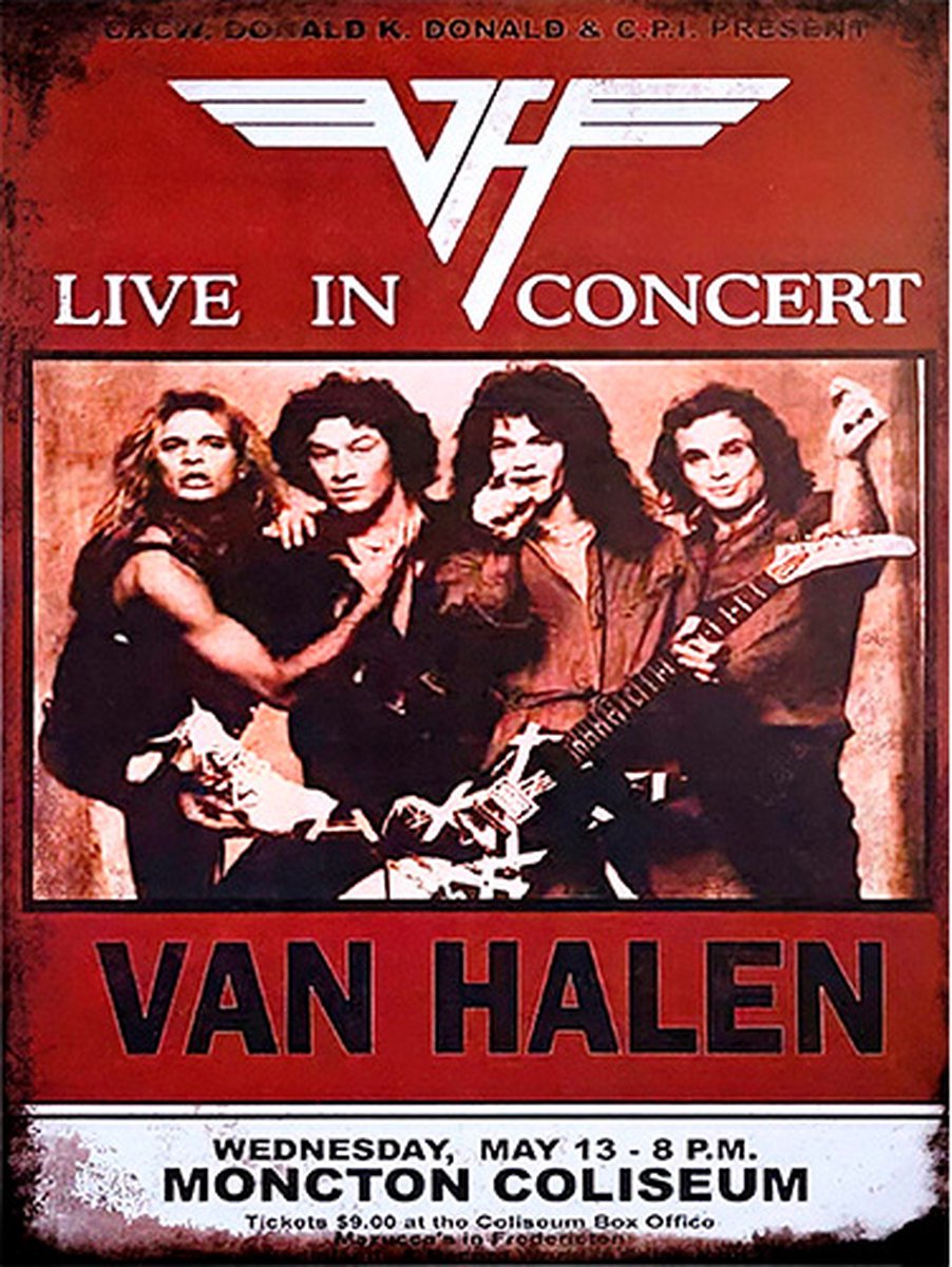 Signs-USA Concert Sign - metaal - Van Halen - Monton Coliseum - 30 x 40 cm Rood