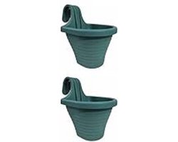 Bloembak - Set van 2 - groene balkonbakken met haken - bloempotten met drainage - gerecycleerde plantenbak om te hangen - bloembakken groen