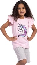 VANILLA - Unicorn meisjes pyjama - Pyjamasets - Tweedelig - Egyptisch katoen - Roze - PJ515 - 8-9 jaar