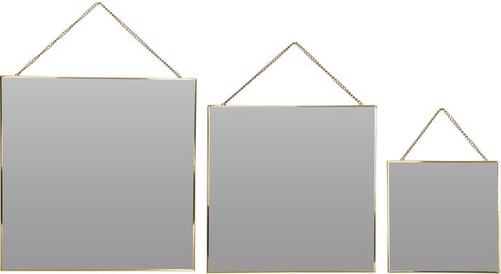 4goodz Set 3 Vierkante Spiegels met ophangketting 20/30/35 cm - Goud