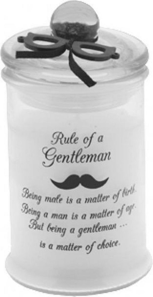 Cadeau man, heren cadeau, kaars in pot met tekst, glas, 2 stuks