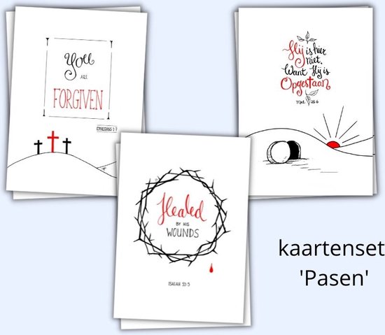 Set van 6 christelijke paaskaarten inclusief enveloppen - Pasen - Paasfeest - Wenskaarten met Bijbelteksten