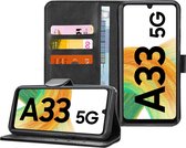 Geschikt voor Samsung A33 5G Book Case Hoesje - Magnetische Flip Hoes Cover - Portemonnee Rustic Zwart
