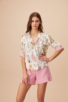 Suwen- Viscose Dames Pyjama Set Korte Mouw / Korte Broek Roze Maat S