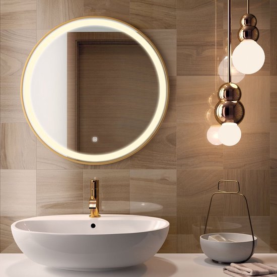 LOMAZOO Badkamerspiegel Goud met LED verlichting Badkamer Spiegel Spiegel Badkamer...