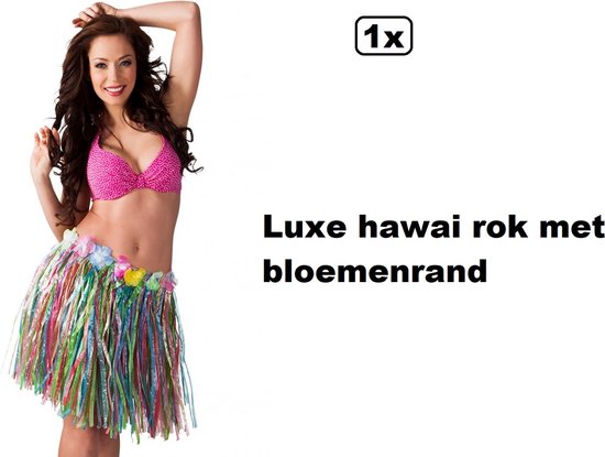 Jupe hawaïenne de Luxe multicolore avec bord fleuri 45cm - Hawaii | Tropical | Plage | hawaï jupe | festival/concert