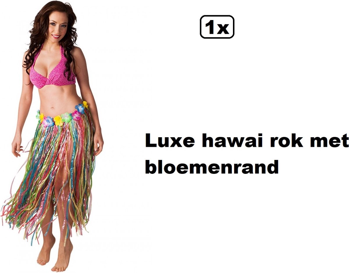 Jupe hawaienne de Luxe multicolore avec bord fleuri 80cm Hawaii Tropical Plage bol