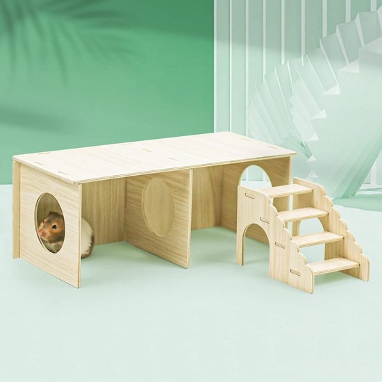 Cavia's huis - 3 huisjes hamsters hoekhuis, hamster huis hout, hamster speelgoed, hamster verstopplaats kooi decor accessoires voor racemuizen, degus, stekelmuizen, dwerghamsters