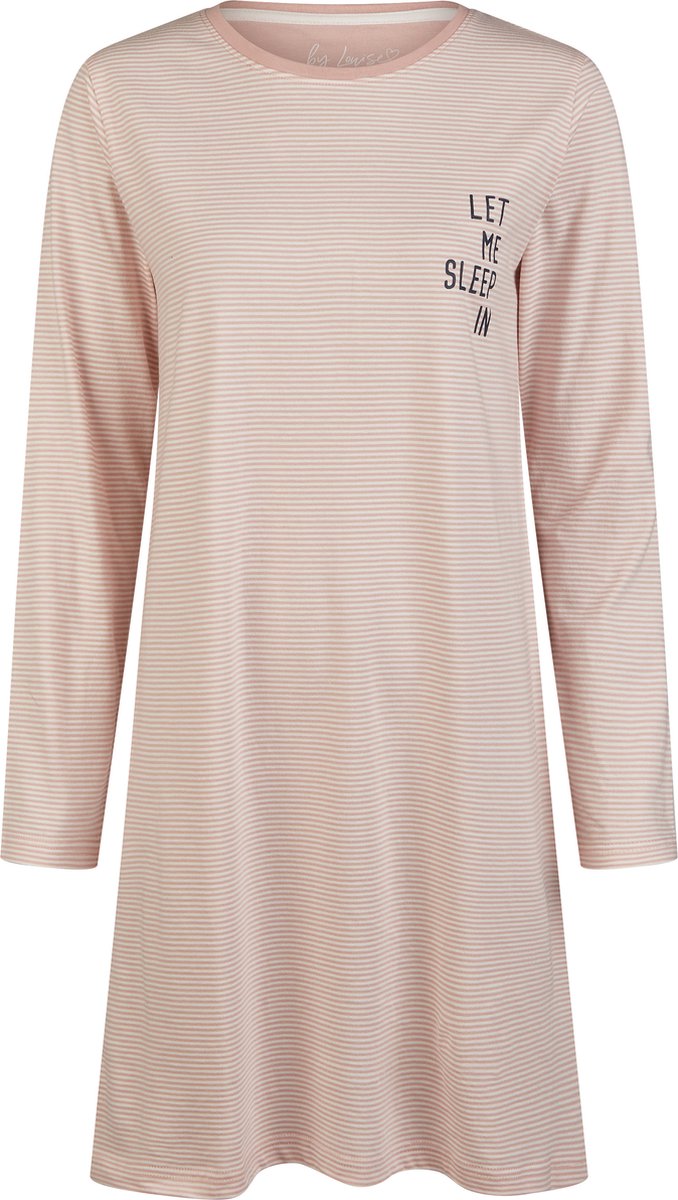 By Louise Essential Dames Nachthemd Lange Mouw Gestreept Roze