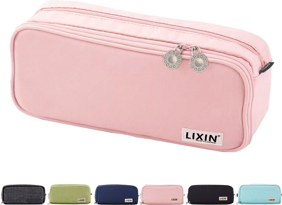 LIXIN Macaron Etui - Roze - Opgewaardeerd Groot - Pennenzak voor jongens en meisjes - Canvas - Linnen - Grote capaciteit - Etui voor kinderen en volwassenen - School - Terug naar school - Back to school - Leuke telescopishe pennenhouder - Leuk etui