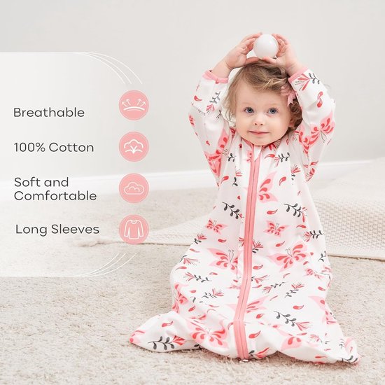 Yoofoss Set van 3 zomerslaapzak voor baby's, slaapzak, 100% katoen, 0,5 TOG, zomerslaapzak, inbakerdoek, babyslaapzak 67 cm, voor pasgeborenen, jongens, meisjes, 0-6 maanden